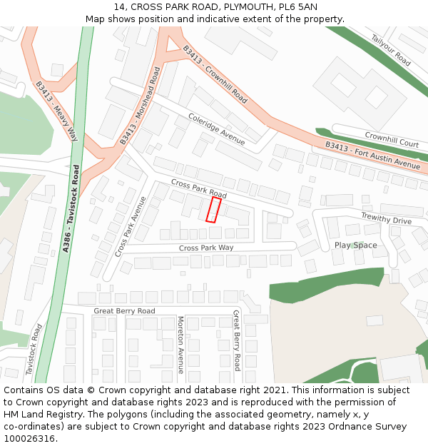 14, CROSS PARK ROAD, PLYMOUTH, PL6 5AN: Location map and indicative extent of plot