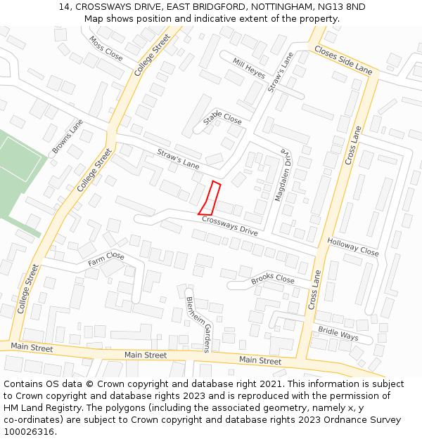 14, CROSSWAYS DRIVE, EAST BRIDGFORD, NOTTINGHAM, NG13 8ND: Location map and indicative extent of plot