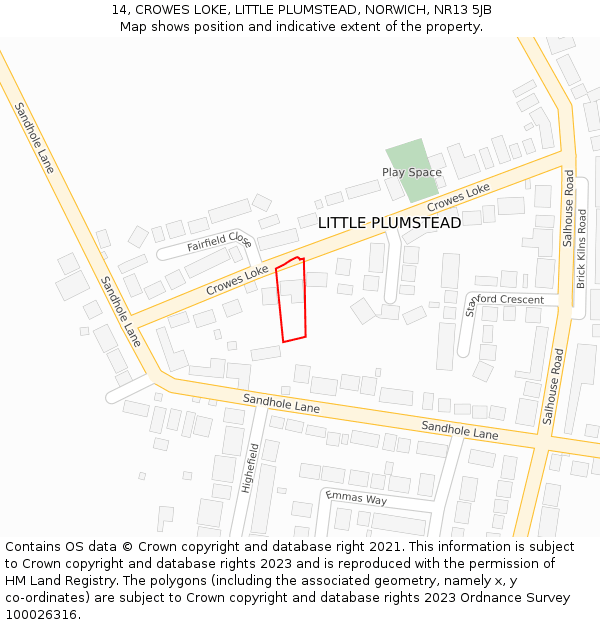 14, CROWES LOKE, LITTLE PLUMSTEAD, NORWICH, NR13 5JB: Location map and indicative extent of plot