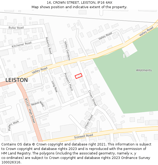 14, CROWN STREET, LEISTON, IP16 4AX: Location map and indicative extent of plot