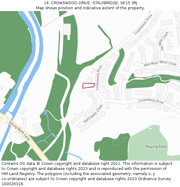 14, CROWSWOOD DRIVE, STALYBRIDGE, SK15 3RJ: Location map and indicative extent of plot