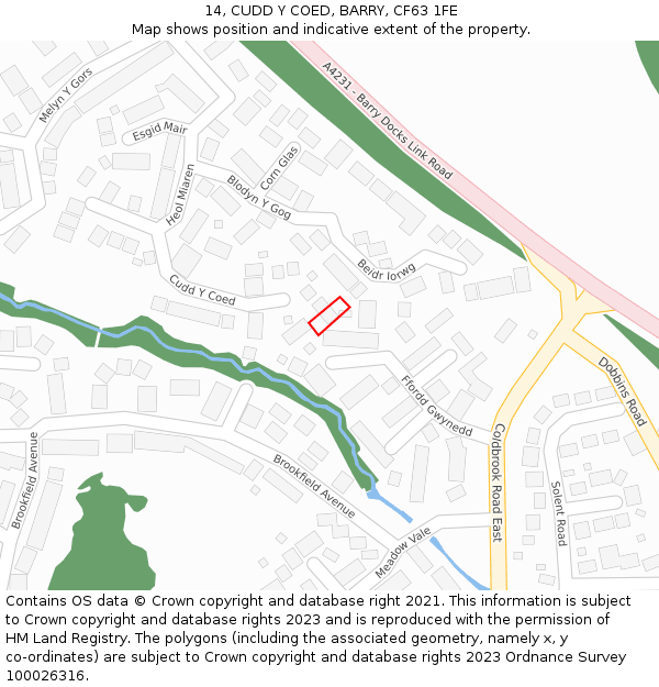 14, CUDD Y COED, BARRY, CF63 1FE: Location map and indicative extent of plot