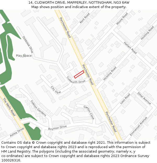 14, CUDWORTH DRIVE, MAPPERLEY, NOTTINGHAM, NG3 6AW: Location map and indicative extent of plot