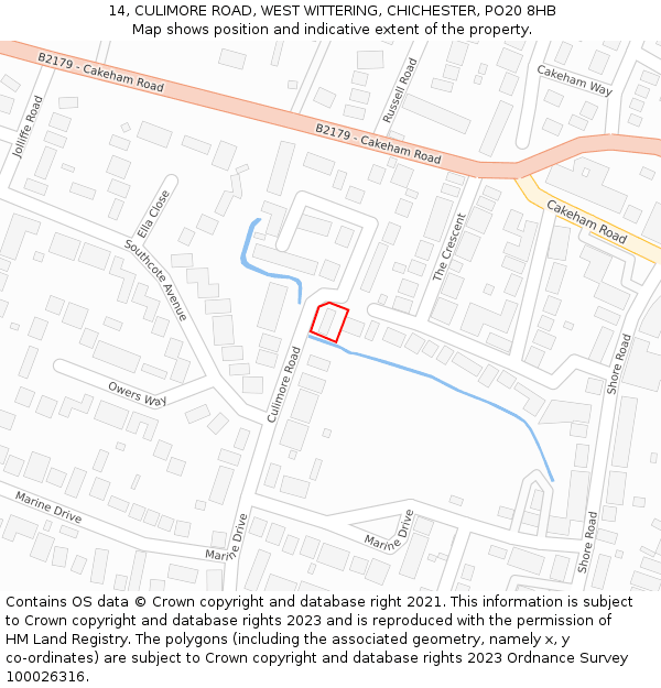 14, CULIMORE ROAD, WEST WITTERING, CHICHESTER, PO20 8HB: Location map and indicative extent of plot