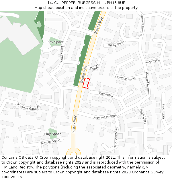 14, CULPEPPER, BURGESS HILL, RH15 8UB: Location map and indicative extent of plot