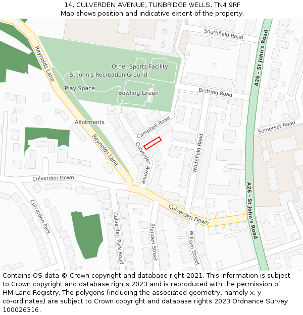 14, CULVERDEN AVENUE, TUNBRIDGE WELLS, TN4 9RF: Location map and indicative extent of plot