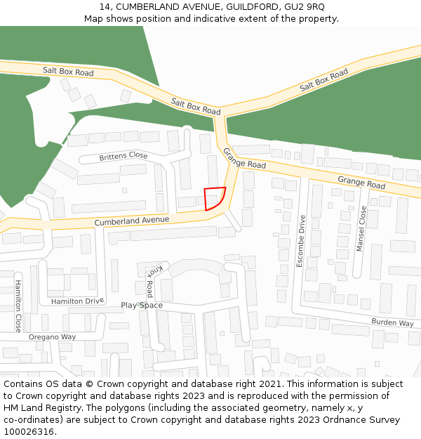 14, CUMBERLAND AVENUE, GUILDFORD, GU2 9RQ: Location map and indicative extent of plot