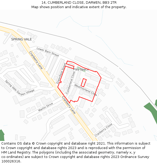 14, CUMBERLAND CLOSE, DARWEN, BB3 2TR: Location map and indicative extent of plot