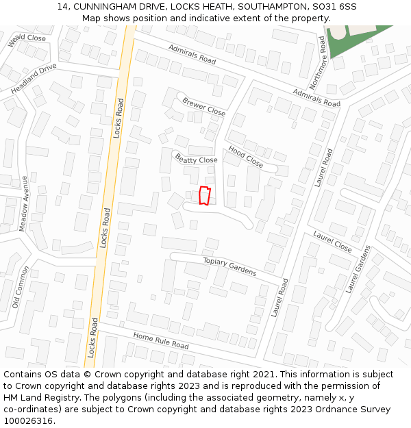 14, CUNNINGHAM DRIVE, LOCKS HEATH, SOUTHAMPTON, SO31 6SS: Location map and indicative extent of plot