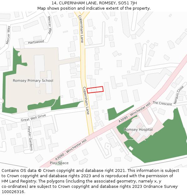 14, CUPERNHAM LANE, ROMSEY, SO51 7JH: Location map and indicative extent of plot