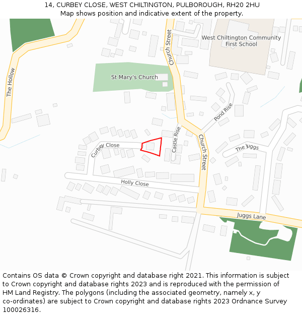 14, CURBEY CLOSE, WEST CHILTINGTON, PULBOROUGH, RH20 2HU: Location map and indicative extent of plot