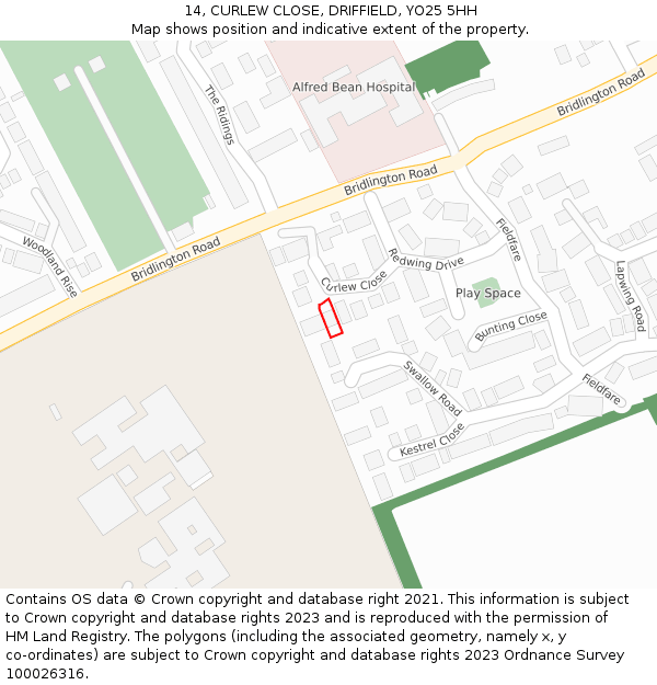 14, CURLEW CLOSE, DRIFFIELD, YO25 5HH: Location map and indicative extent of plot