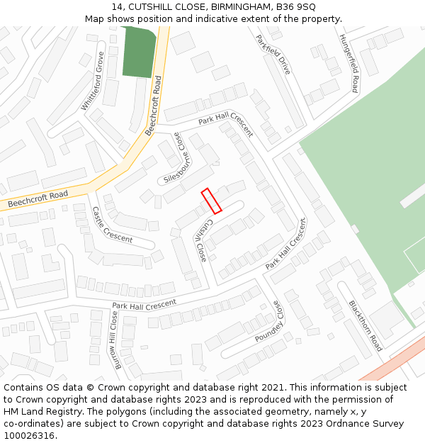 14, CUTSHILL CLOSE, BIRMINGHAM, B36 9SQ: Location map and indicative extent of plot