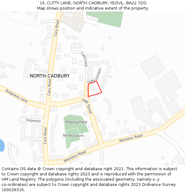 14, CUTTY LANE, NORTH CADBURY, YEOVIL, BA22 7DG: Location map and indicative extent of plot