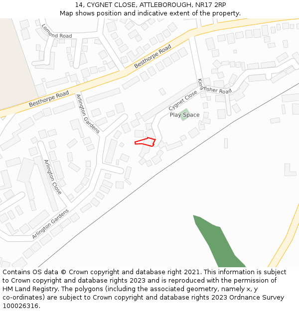 14, CYGNET CLOSE, ATTLEBOROUGH, NR17 2RP: Location map and indicative extent of plot