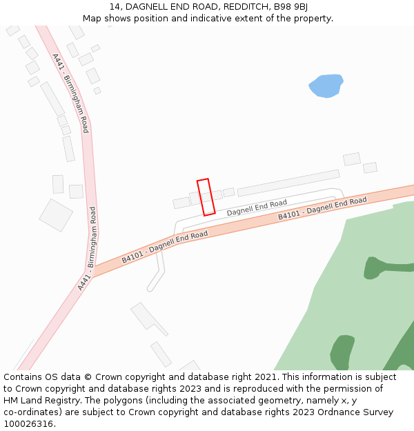 14, DAGNELL END ROAD, REDDITCH, B98 9BJ: Location map and indicative extent of plot