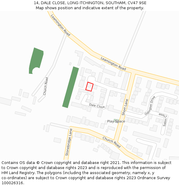 14, DALE CLOSE, LONG ITCHINGTON, SOUTHAM, CV47 9SE: Location map and indicative extent of plot