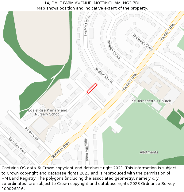 14, DALE FARM AVENUE, NOTTINGHAM, NG3 7DL: Location map and indicative extent of plot