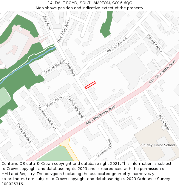 14, DALE ROAD, SOUTHAMPTON, SO16 6QG: Location map and indicative extent of plot