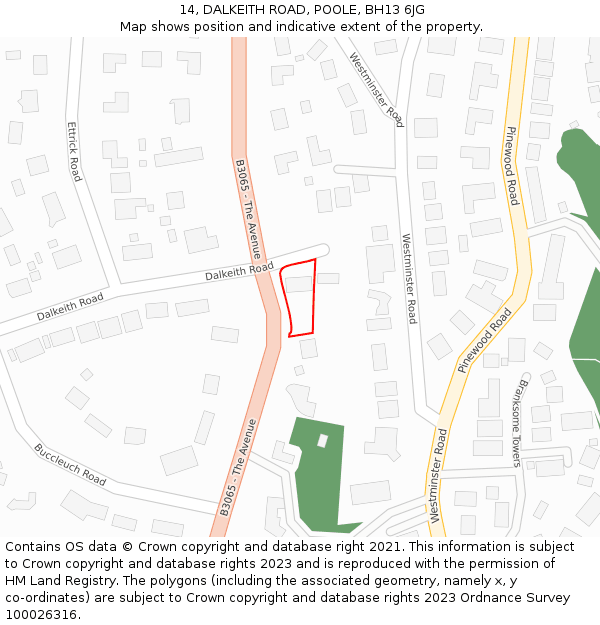 14, DALKEITH ROAD, POOLE, BH13 6JG: Location map and indicative extent of plot