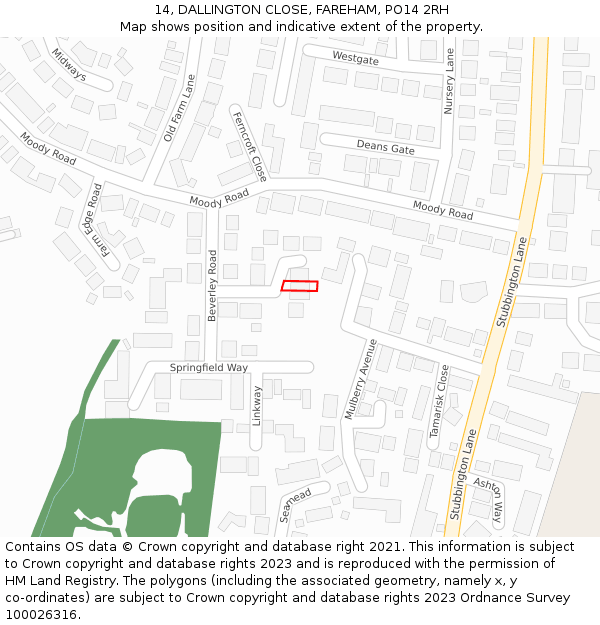 14, DALLINGTON CLOSE, FAREHAM, PO14 2RH: Location map and indicative extent of plot