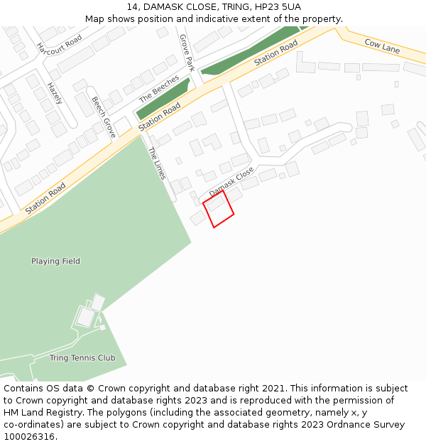 14, DAMASK CLOSE, TRING, HP23 5UA: Location map and indicative extent of plot