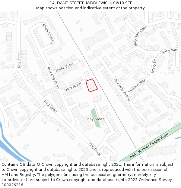 14, DANE STREET, MIDDLEWICH, CW10 9EF: Location map and indicative extent of plot