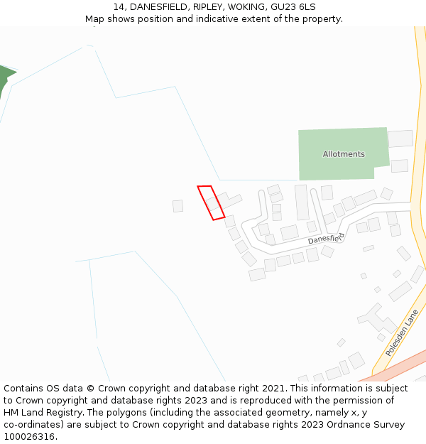 14, DANESFIELD, RIPLEY, WOKING, GU23 6LS: Location map and indicative extent of plot