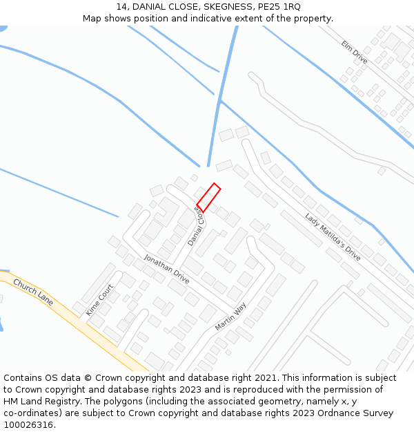 14, DANIAL CLOSE, SKEGNESS, PE25 1RQ: Location map and indicative extent of plot