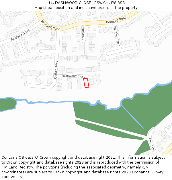 14, DASHWOOD CLOSE, IPSWICH, IP8 3SR: Location map and indicative extent of plot
