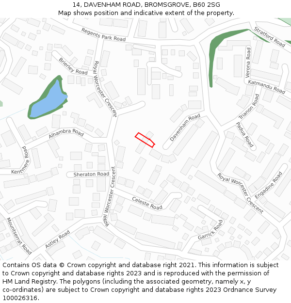 14, DAVENHAM ROAD, BROMSGROVE, B60 2SG: Location map and indicative extent of plot