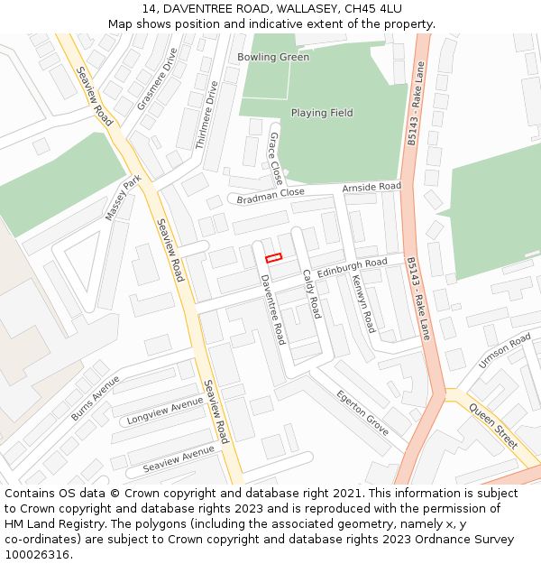 14, DAVENTREE ROAD, WALLASEY, CH45 4LU: Location map and indicative extent of plot