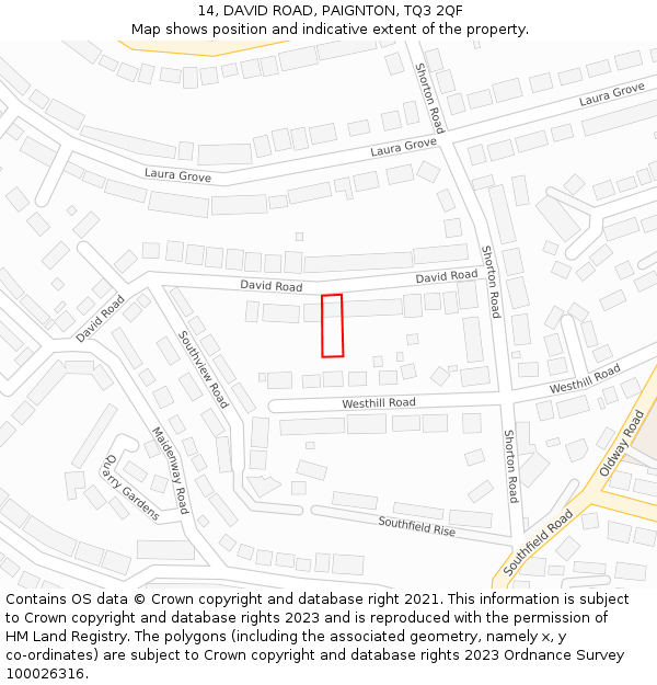 14, DAVID ROAD, PAIGNTON, TQ3 2QF: Location map and indicative extent of plot