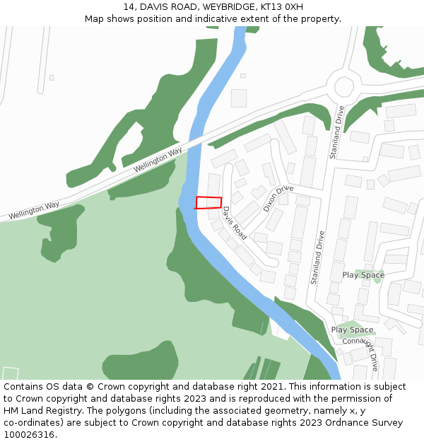 14, DAVIS ROAD, WEYBRIDGE, KT13 0XH: Location map and indicative extent of plot
