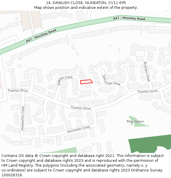 14, DAWLISH CLOSE, NUNEATON, CV11 6YR: Location map and indicative extent of plot