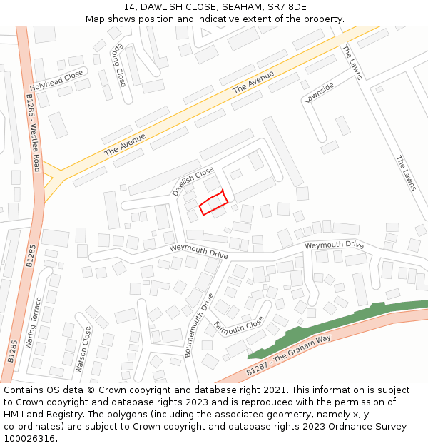 14, DAWLISH CLOSE, SEAHAM, SR7 8DE: Location map and indicative extent of plot