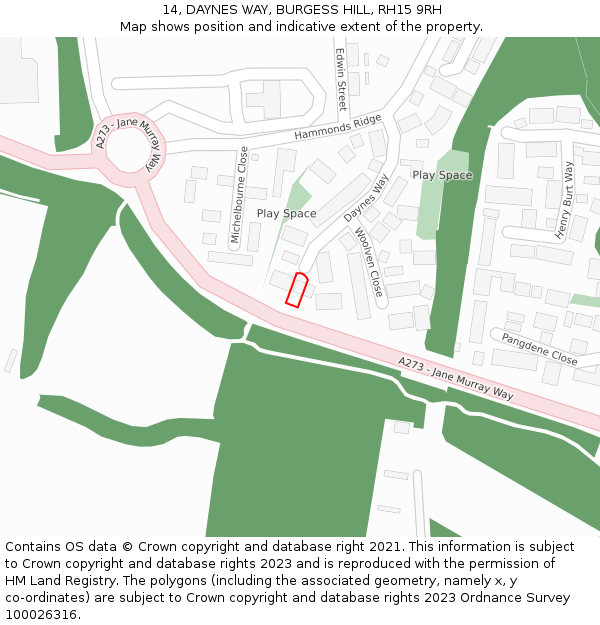 14, DAYNES WAY, BURGESS HILL, RH15 9RH: Location map and indicative extent of plot