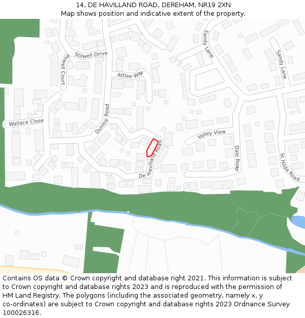 14, DE HAVILLAND ROAD, DEREHAM, NR19 2XN: Location map and indicative extent of plot