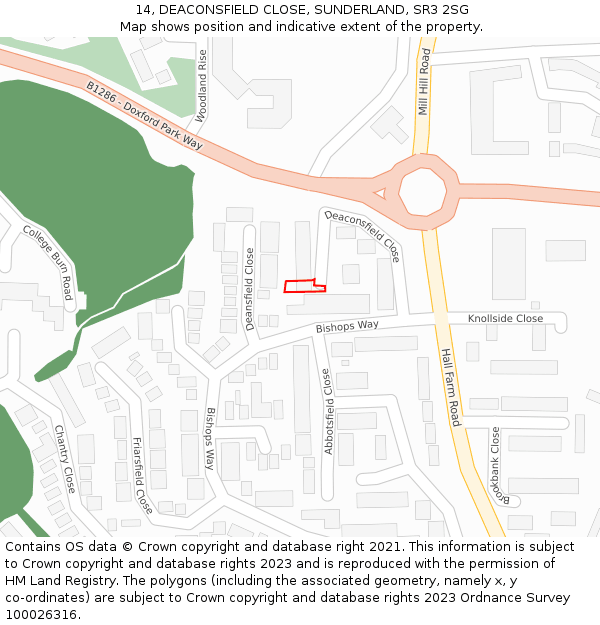 14, DEACONSFIELD CLOSE, SUNDERLAND, SR3 2SG: Location map and indicative extent of plot