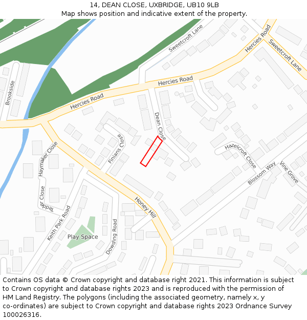 14, DEAN CLOSE, UXBRIDGE, UB10 9LB: Location map and indicative extent of plot