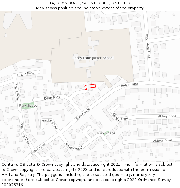 14, DEAN ROAD, SCUNTHORPE, DN17 1HG: Location map and indicative extent of plot