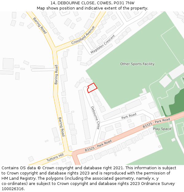 14, DEBOURNE CLOSE, COWES, PO31 7NW: Location map and indicative extent of plot