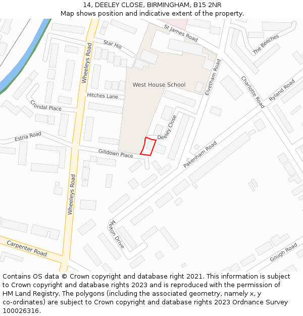 14, DEELEY CLOSE, BIRMINGHAM, B15 2NR: Location map and indicative extent of plot