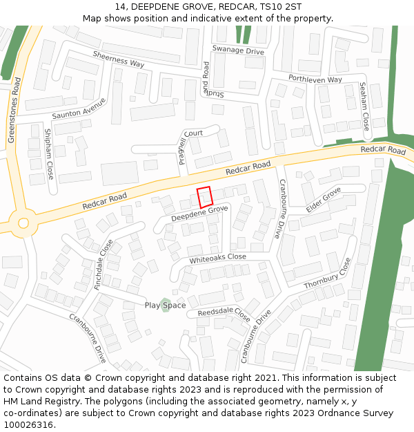 14, DEEPDENE GROVE, REDCAR, TS10 2ST: Location map and indicative extent of plot