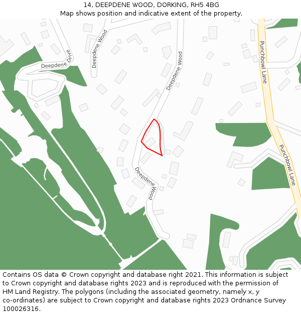 14, DEEPDENE WOOD, DORKING, RH5 4BG: Location map and indicative extent of plot