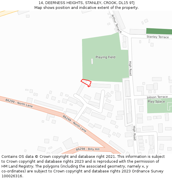 14, DEERNESS HEIGHTS, STANLEY, CROOK, DL15 9TJ: Location map and indicative extent of plot