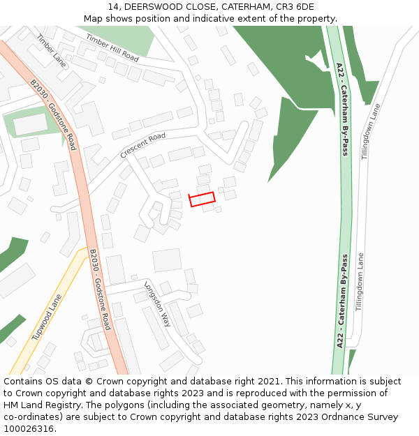 14, DEERSWOOD CLOSE, CATERHAM, CR3 6DE: Location map and indicative extent of plot