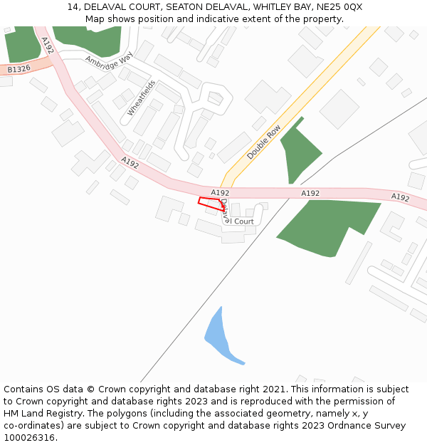 14, DELAVAL COURT, SEATON DELAVAL, WHITLEY BAY, NE25 0QX: Location map and indicative extent of plot