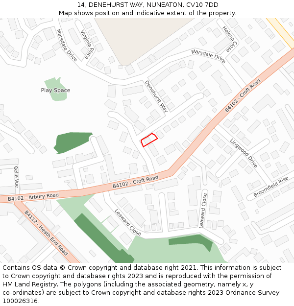 14, DENEHURST WAY, NUNEATON, CV10 7DD: Location map and indicative extent of plot