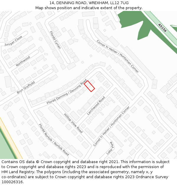 14, DENNING ROAD, WREXHAM, LL12 7UG: Location map and indicative extent of plot